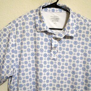 Straight Down Shirt Mens XL Short Sleeve Golf Performance Polo White Blue Shapes